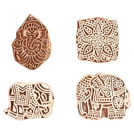 Set of 4 Piece New Mix Wooden Printing Block